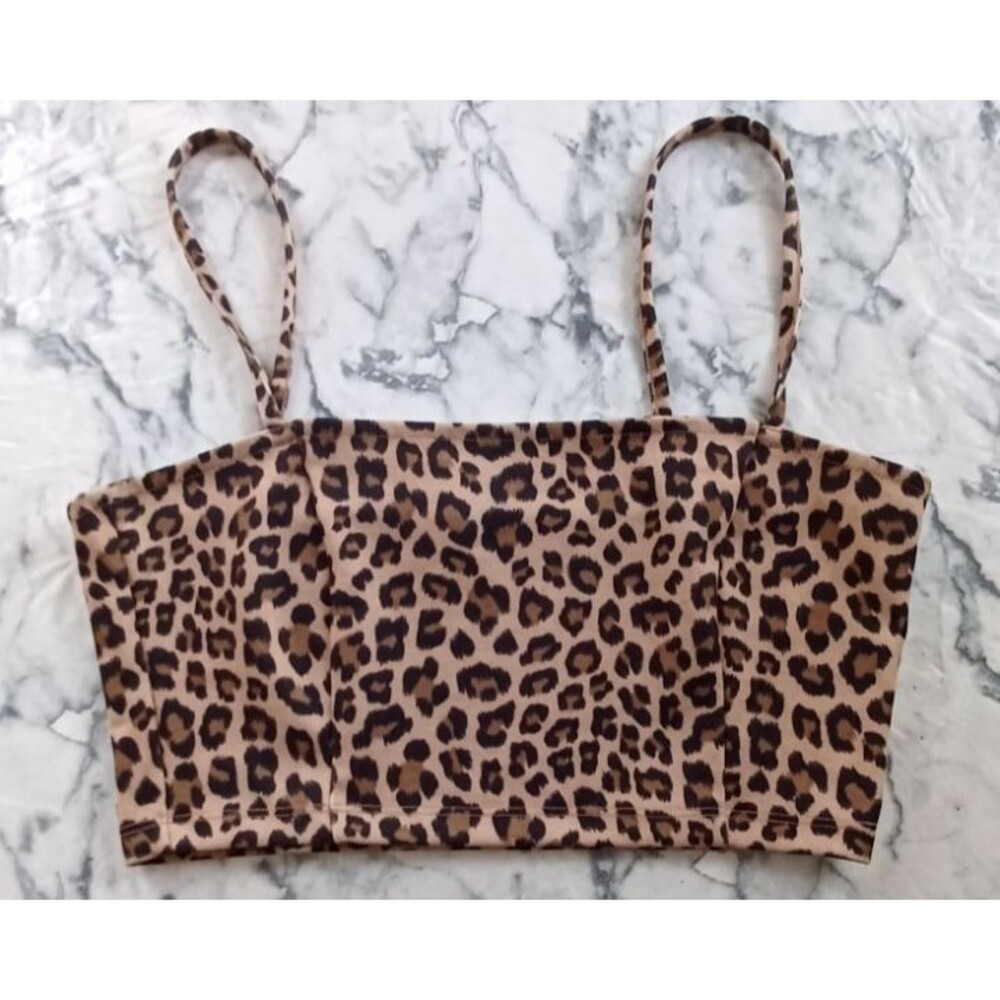 Women's Small Leopard Print Cropped Cami Tank Top‎ Vtg Y2K Club Rat Party Grunge